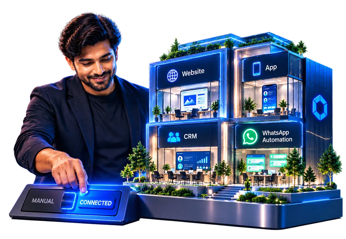 Switching from manual operations to a connected website, app, CRM, and WhatsApp system