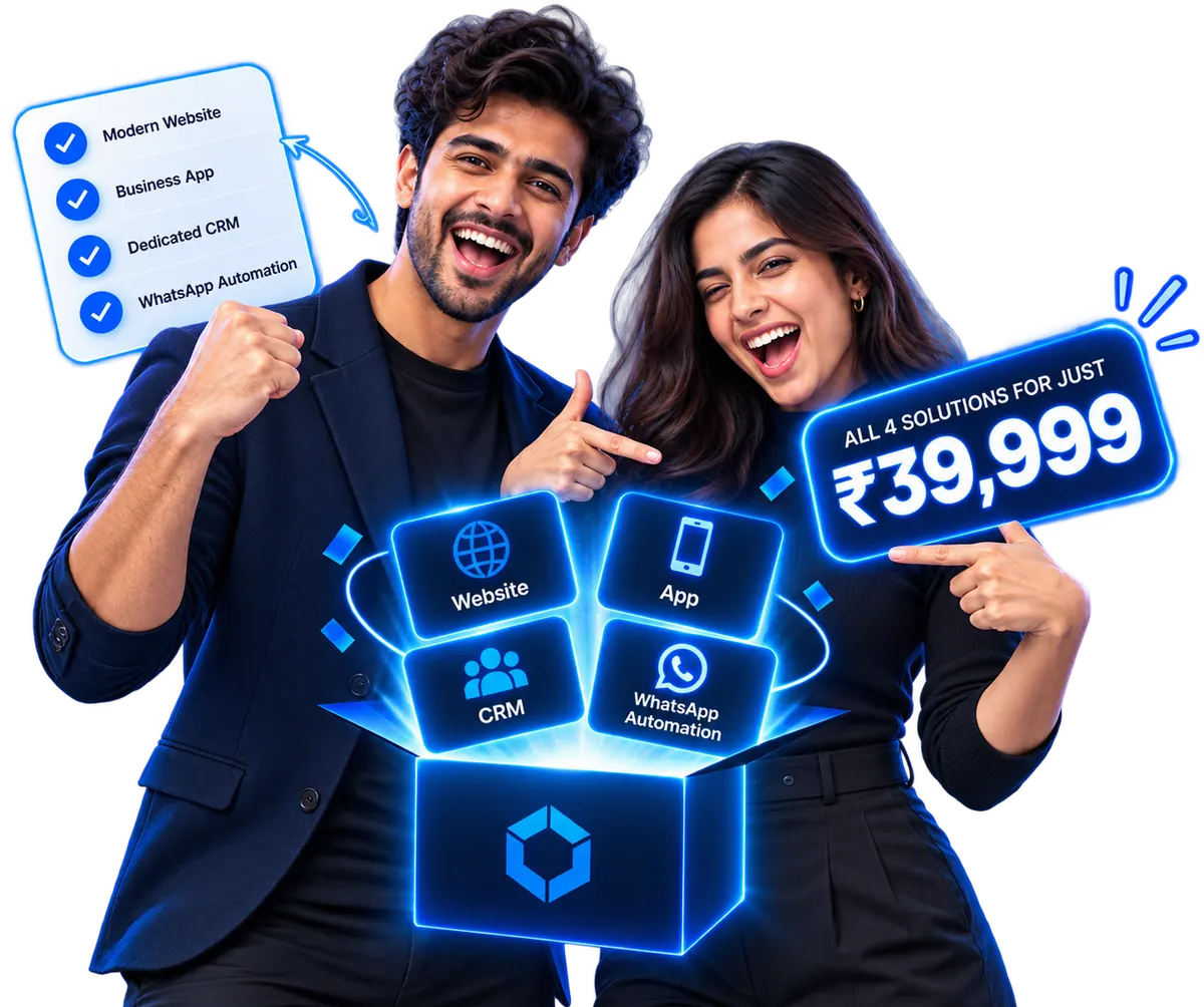 All four solutions for $399: website, app, CRM, and WhatsApp automation
