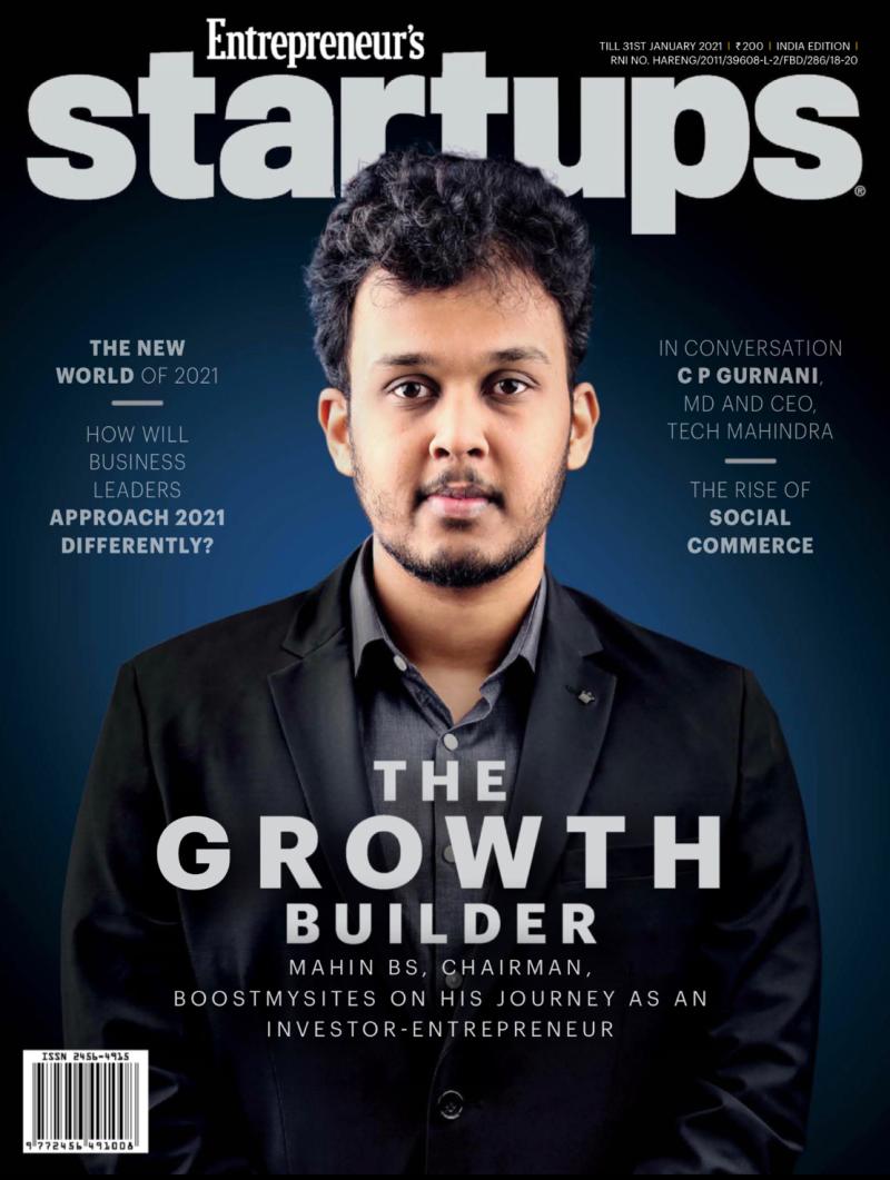 Mahin B S on the cover of Entrepreneur's Startups — The Growth Builder